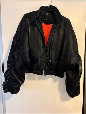Black Bomber Jacket with Orange Lining - Women